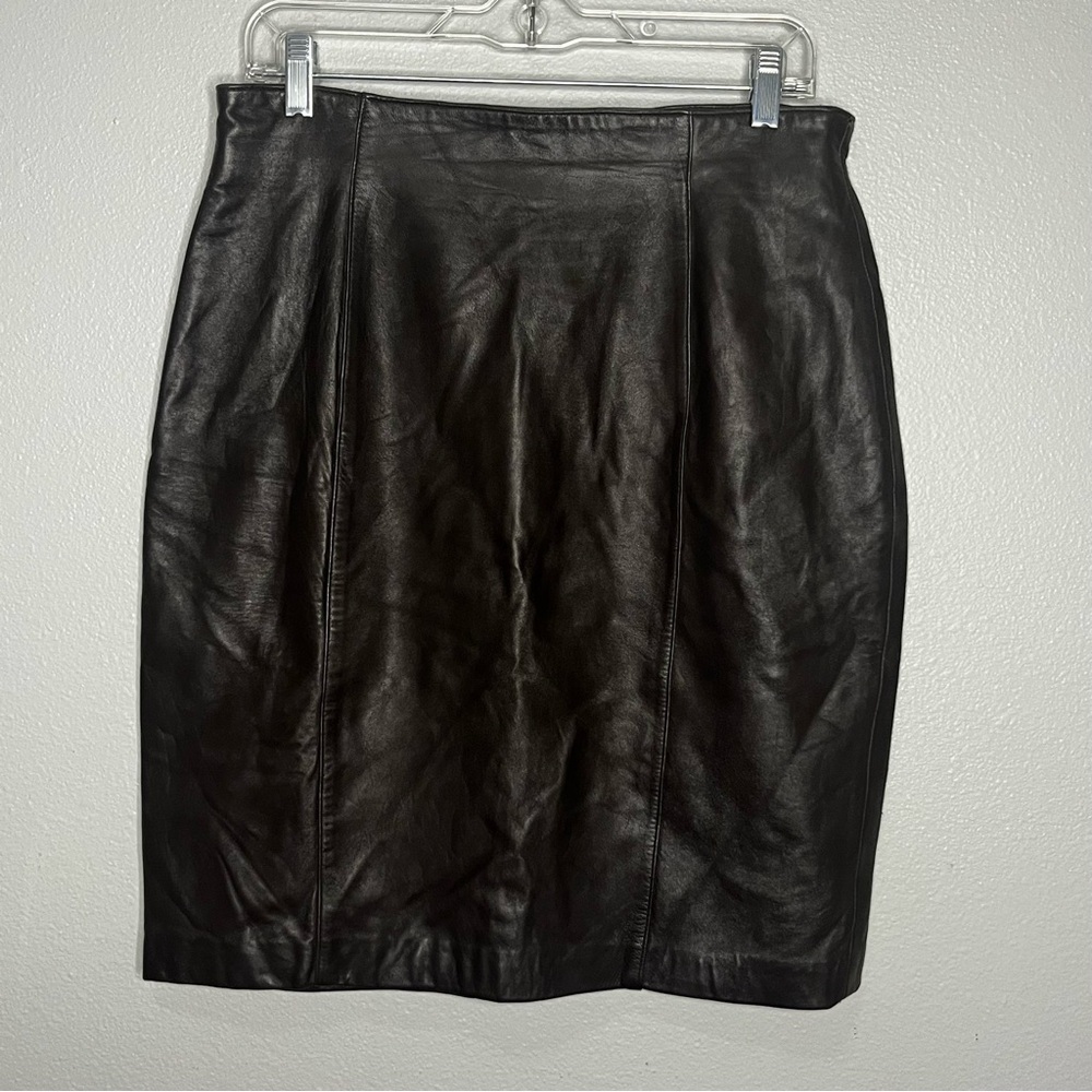 Valerie Stevens New Zealand Lambskin Leather Skirt 14 Brown Lined Zipper Work